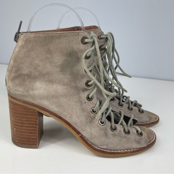 Jeffrey Campbell Cors Peep Toe Lace Up Suede Chunky Stacked Heel Boot Sandals 6 - Picture 6 of 16